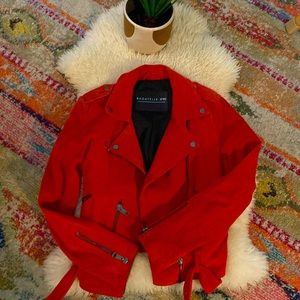 Never worn Bagatelle. NYC cherry red authentic suede moto jacket.